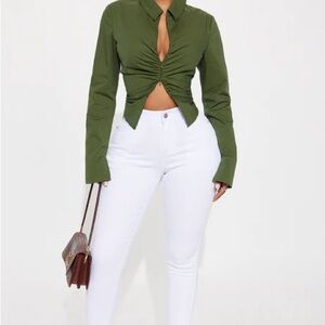 Fashion Nova Olive Green Ruched Blouse